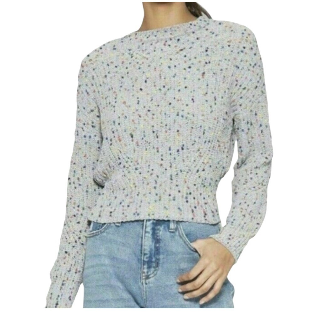 NWT Wild Fable GRAY/MULTI-COLOR Confetti Sweater FUNFETTI Chenille Rainbow SZ S